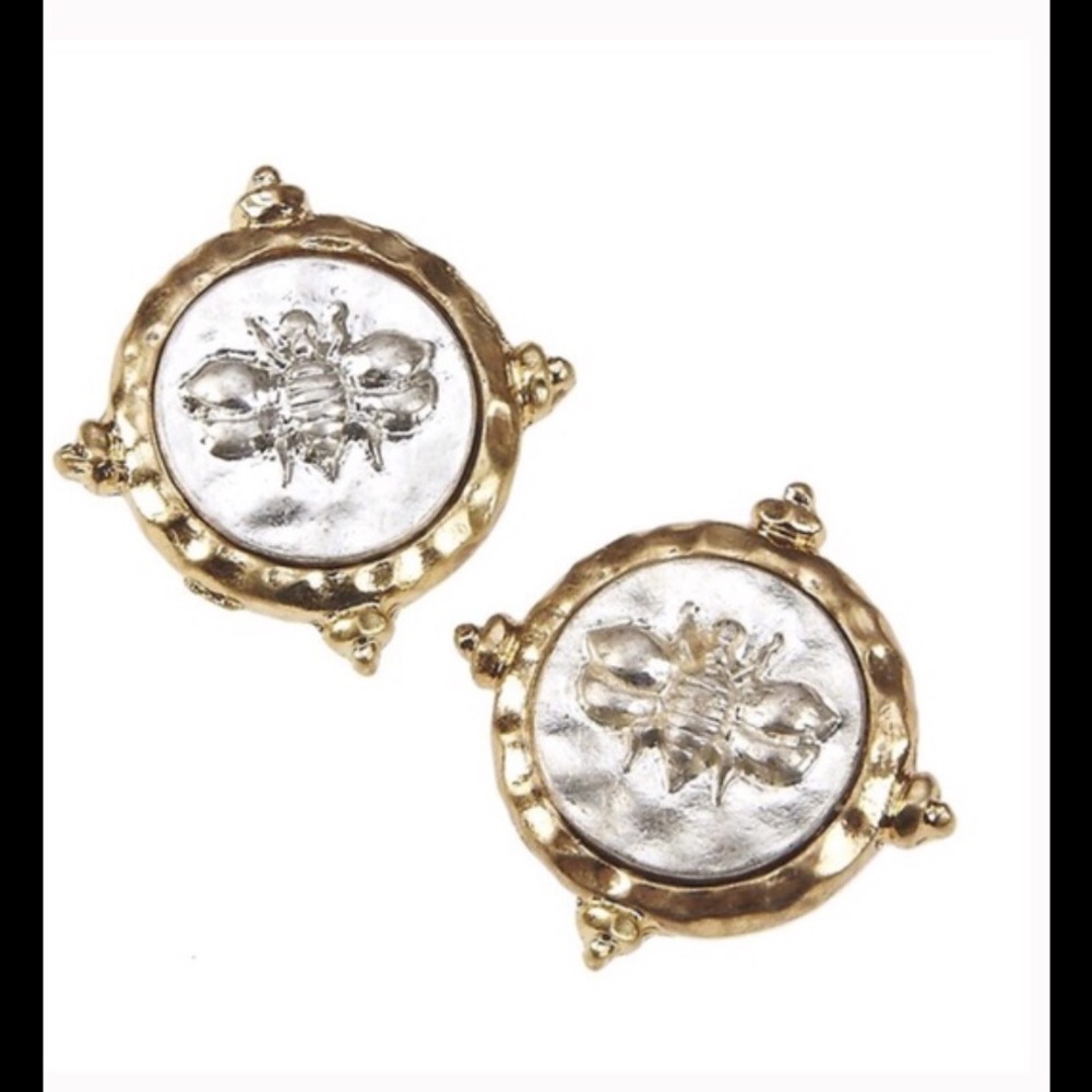 Silver and Gold Tone Bee Post Earrings